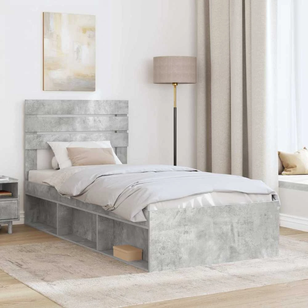 Lova Lovos rėmas Betono pilka 100 x 200 cm Kietos pušies mediena