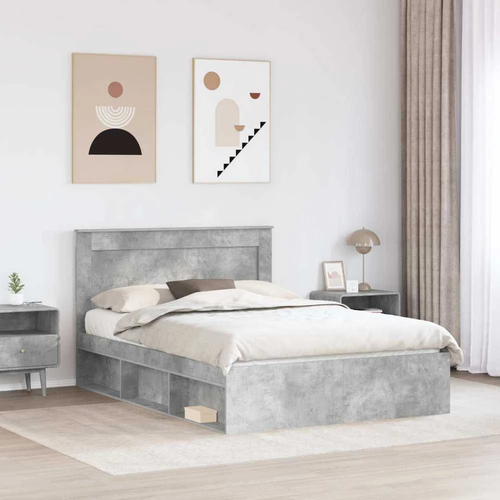 Lovos rėmas Betono pilka 150 x 200 cm Kietos pušies mediena