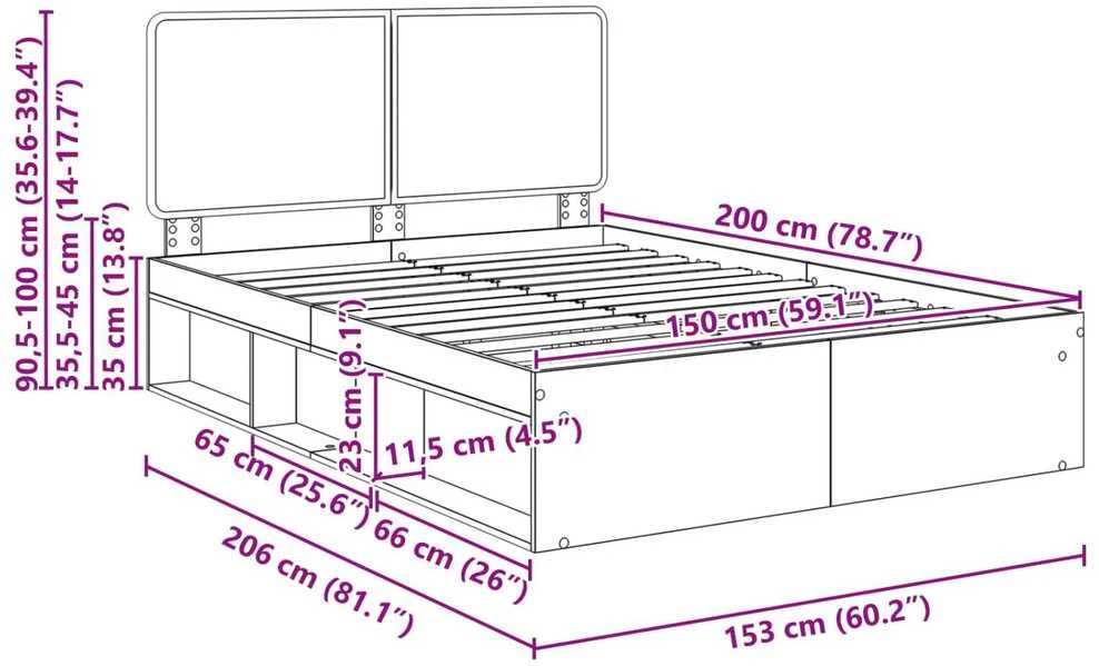 Lovos rėmas Betono pilka 150 x 200 cm Kietos pušies mediena