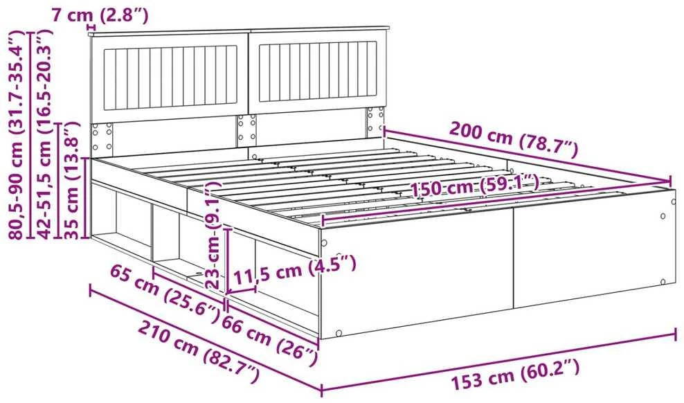 Lovos rėmas Betono pilka 150 x 200 cm Kietos pušies mediena