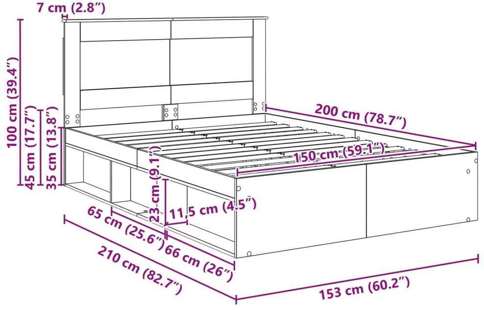 Lovos rėmas Betono pilka 150 x 200 cm Kietos pušies mediena