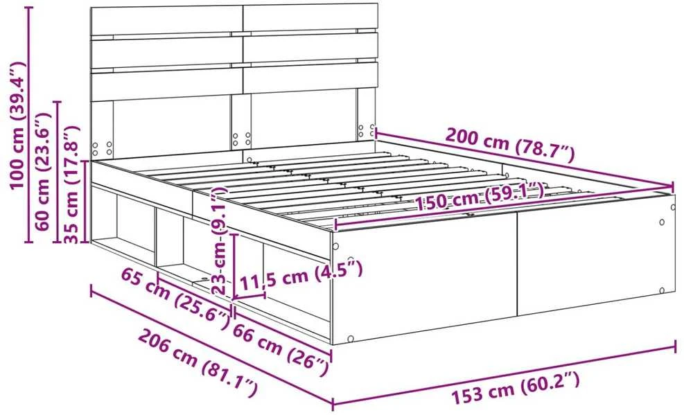 Lovos rėmas Betono pilka 150 x 200 cm Kietos pušies mediena