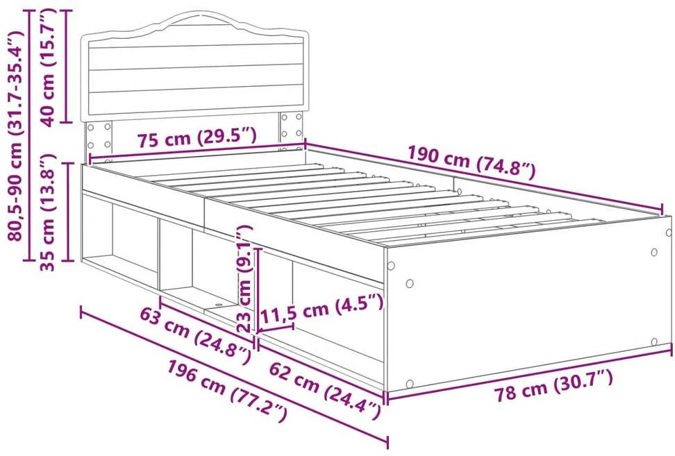 Lova Lovos rėmas Betono pilka 75 x 190 cm Kietos pušies mediena
