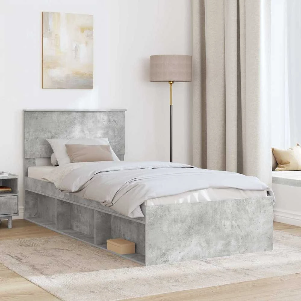 Lova Lovos rėmas Betono pilka 75 x 190 cm Apdirbta mediena