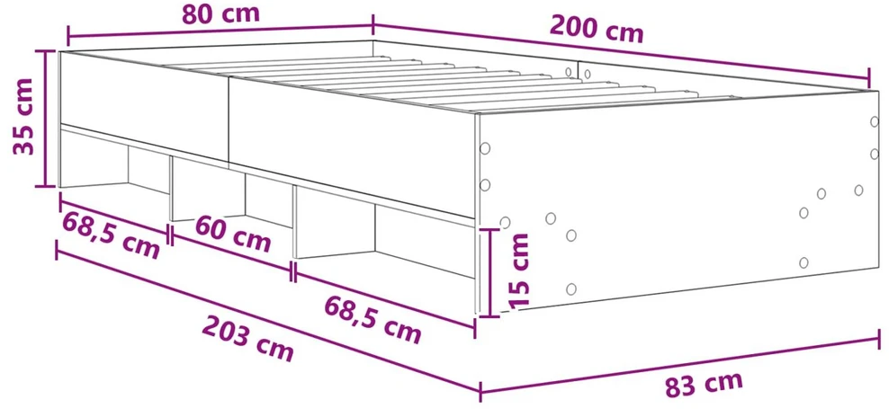 Lova Lovos rėmas Dūminio ąžuolo 80 x 200 cm Apdirbta mediena