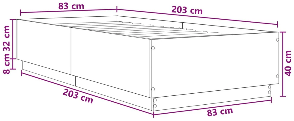 Lova Lovos rėmas Dūminio ąžuolo 80 x 200 cm Apdirbta mediena