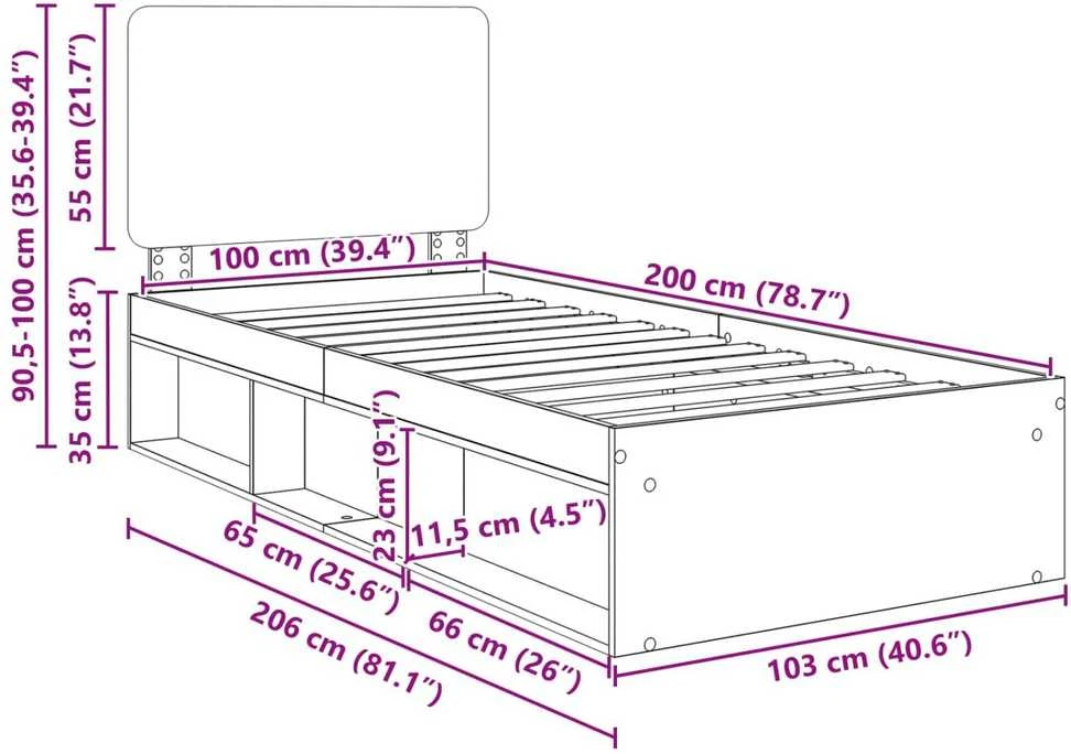 Lova Lovos rėmas Juoda 100 x 200 cm Kietos pušies mediena
