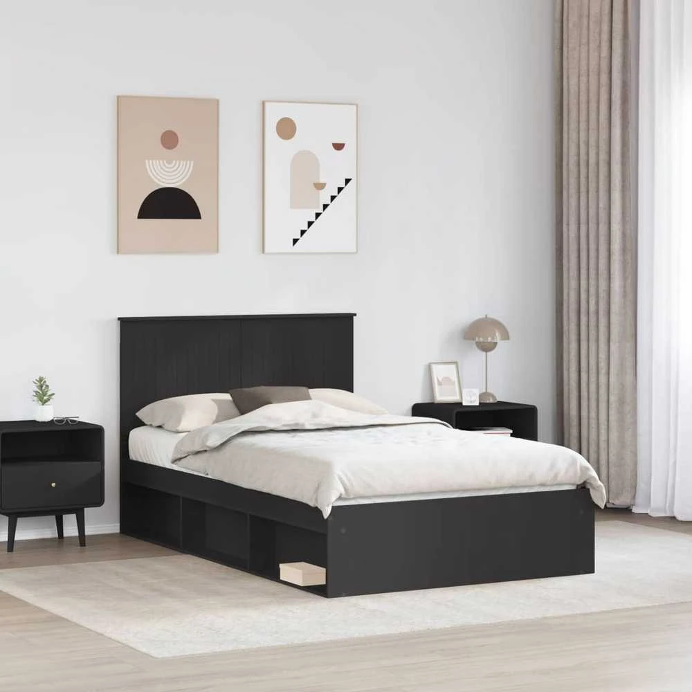Lova Lovos rėmas Juoda 120 x 190 cm Kietos pušies mediena