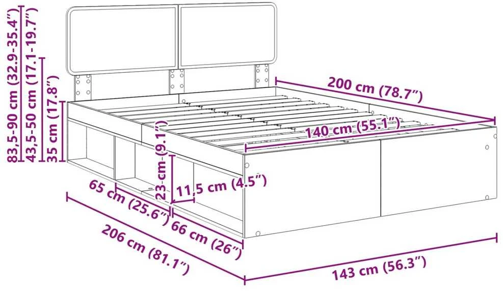 Lovos rėmas Juoda 140 x 200 cm Kietos pušies mediena