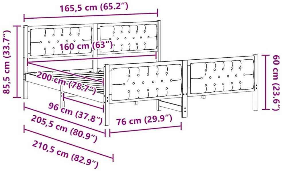 Lovos rėmas Juoda 160 x 200 cm Kietos pušies mediena