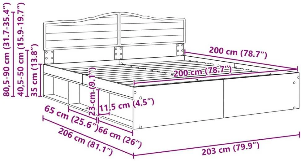 Lovos rėmas Juoda 200 x 200 cm Kietos pušies mediena