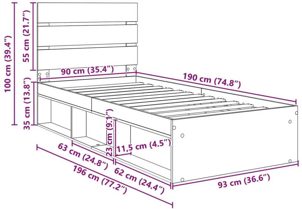 Lova Lovos rėmas Juoda 90 x 190 cm Kietos pušies mediena