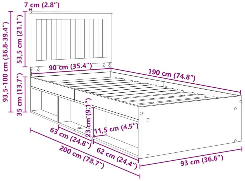 Lova Lovos rėmas Juoda 90 x 190 cm Kietos pušies mediena