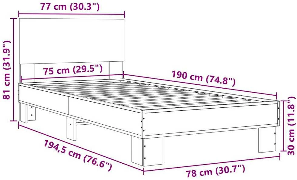 Lovos rėmas, juodas, 75x190cm, apdirbta mediena ir metalas