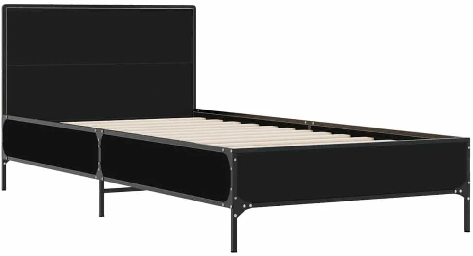 Lovos rėmas, juodas, 75x190cm, apdirbta mediena ir metalas