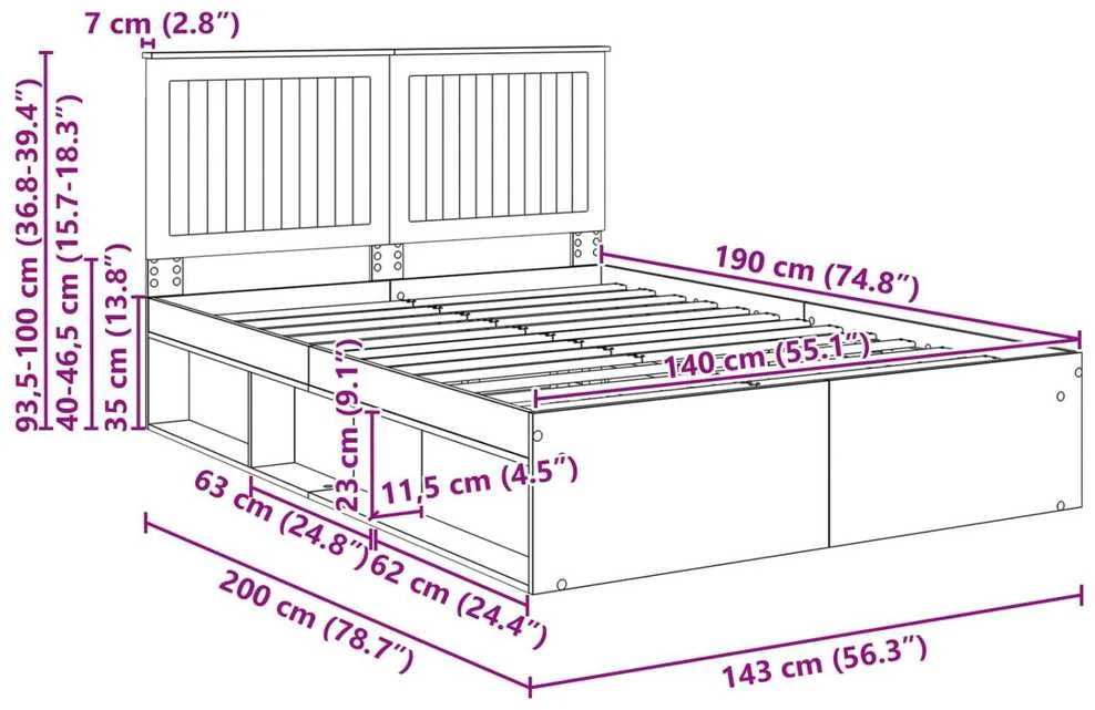Lovos rėmas Meistrų ąžuolas 140 x 190 cm Kietos pušies mediena