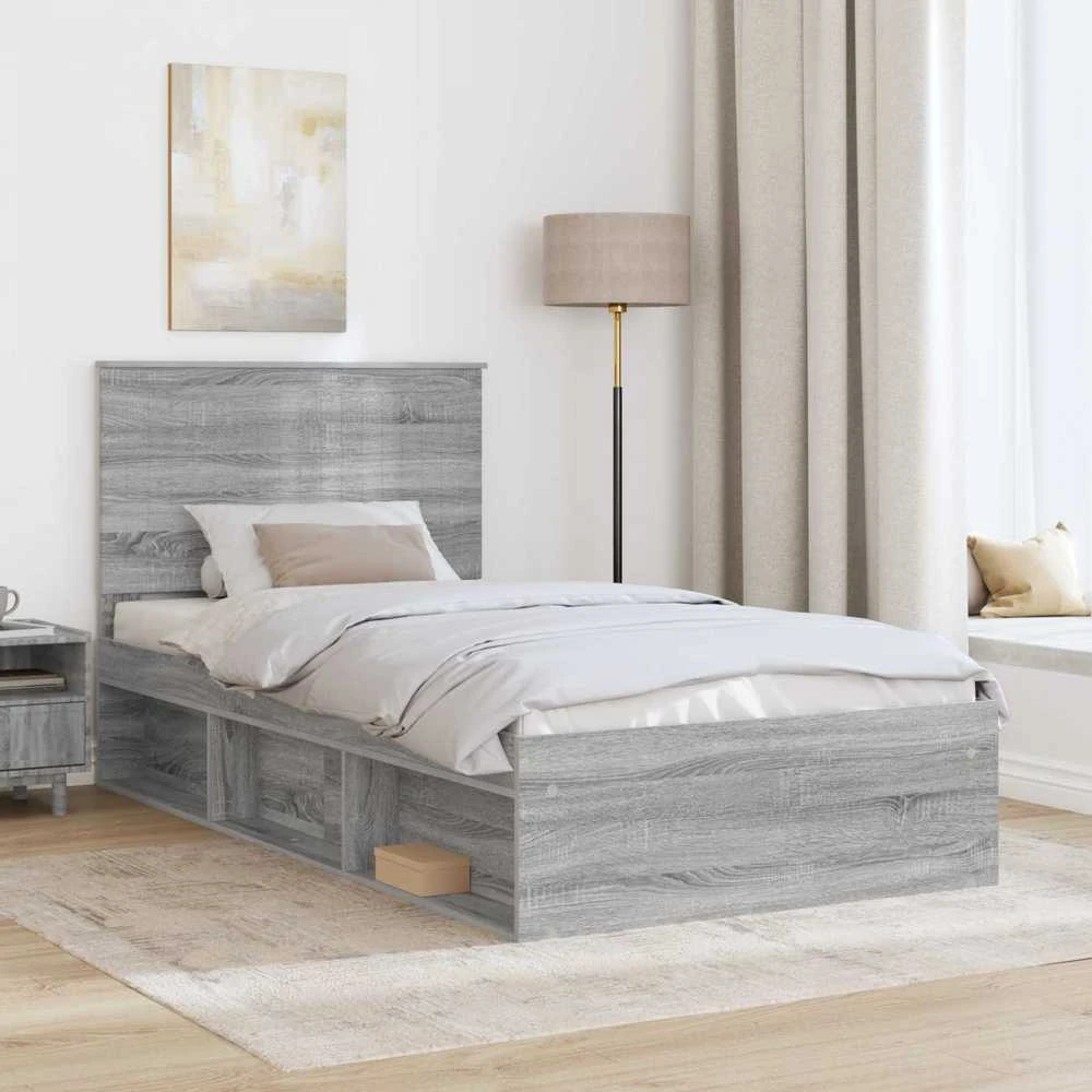 Lova Lovos rėmas Pilkas Sonoma 100 x 200 cm Kietos pušies mediena