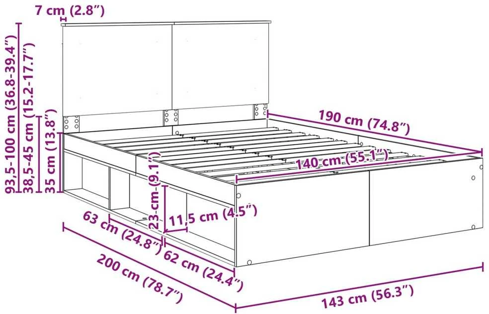 Lovos rėmas Pilkas Sonoma 140 x 190 cm Kietos pušies mediena