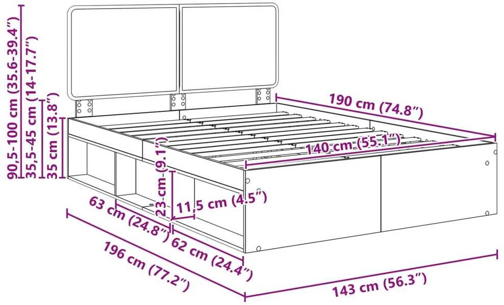 Lovos rėmas Pilkas Sonoma 140 x 190 cm Kietos pušies mediena
