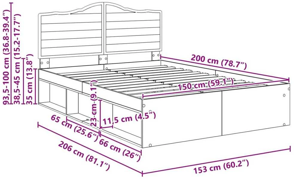 Lovos rėmas Pilkas Sonoma 150 x 200 cm Kietos pušies mediena