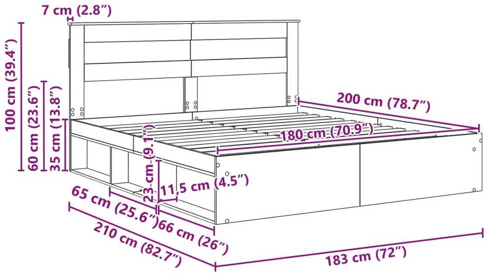 Lovos rėmas Pilkas Sonoma 180 x 200 cm Kietos pušies mediena