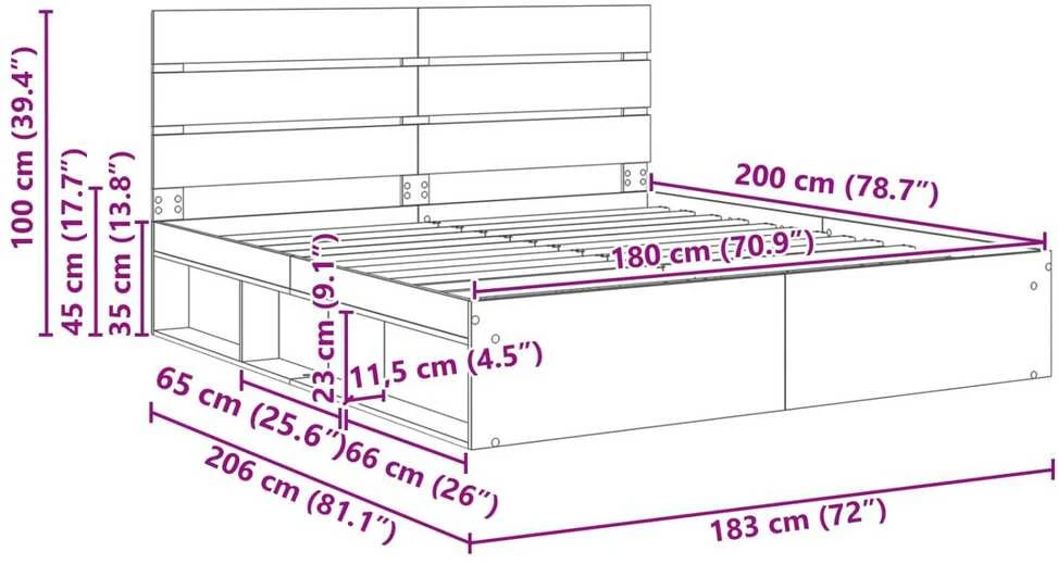 Lovos rėmas Pilkas Sonoma 180 x 200 cm Kietos pušies mediena