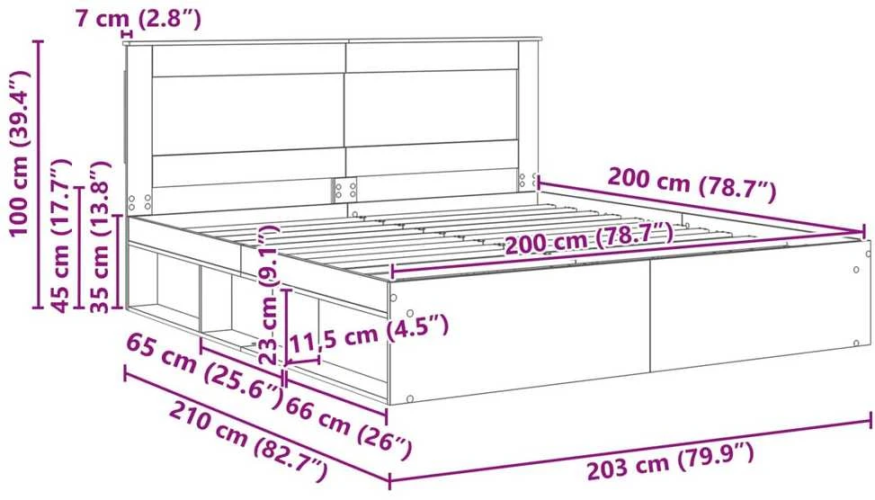 Lovos rėmas Pilkas Sonoma 200 x 200 cm Kietos pušies mediena