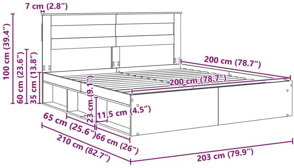 Lovos rėmas Pilkas Sonoma 200 x 200 cm Kietos pušies mediena