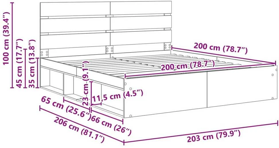 Lovos rėmas Pilkas Sonoma 200 x 200 cm Kietos pušies mediena