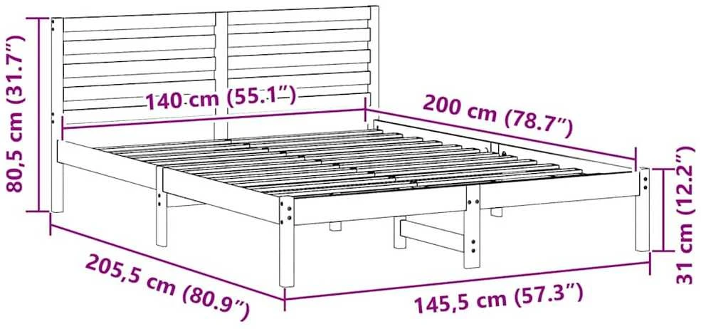 Lovos rėmas Ruda 140 x 200 cm Kietos pušies mediena