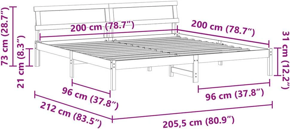 Lovos rėmas su galvūgalio Ruda 200 x 200 cm Pušies masyvas