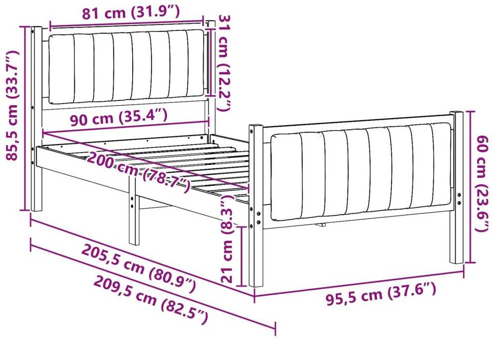 Lova Lovos rėmas ruda ir tamsiai pilka 90 x 200 cm Pušies masyvas