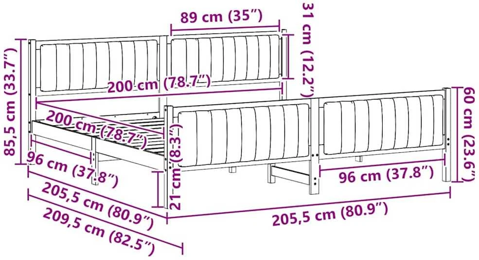 Lovos rėmas Ruda ir taupe 200 x 200 cm Pušies masyvas
