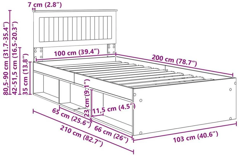 Lova Lovos rėmas Rudas ąžuolas 100 x 200 cm Kietos pušies mediena