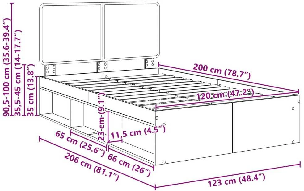 Lova Lovos rėmas Rudas ąžuolas 120 x 200 cm Kietos pušies mediena