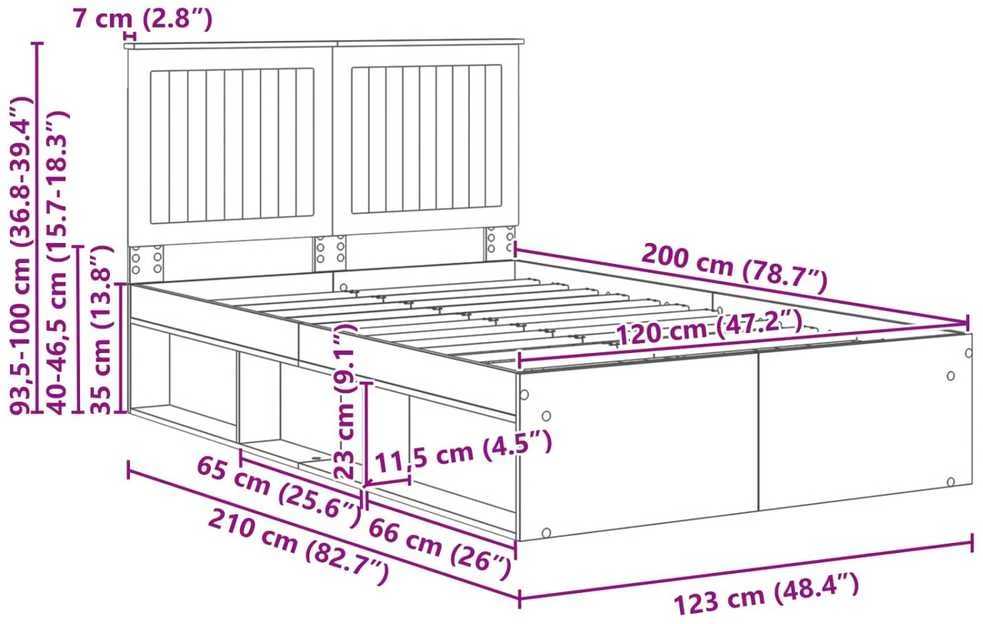 Lova Lovos rėmas Rudas ąžuolas 120 x 200 cm Kietos pušies mediena