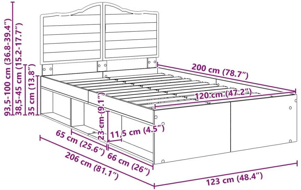 Lova Lovos rėmas Rudas ąžuolas 120 x 200 cm Kietos pušies mediena