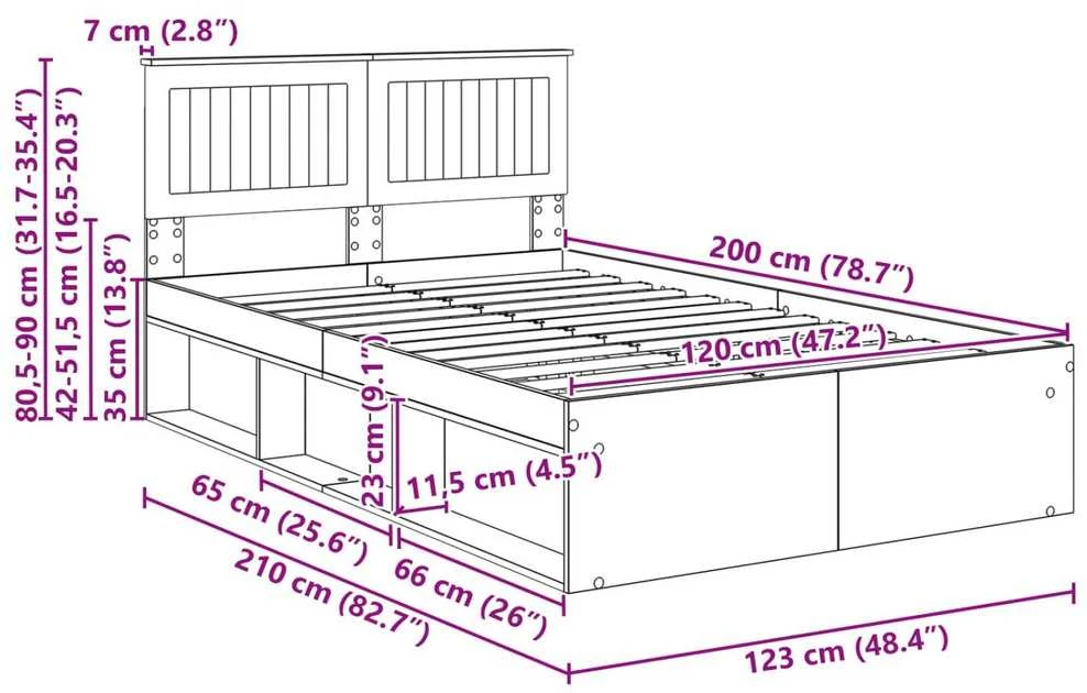 Lova Lovos rėmas Rudas ąžuolas 120 x 200 cm Kietos pušies mediena