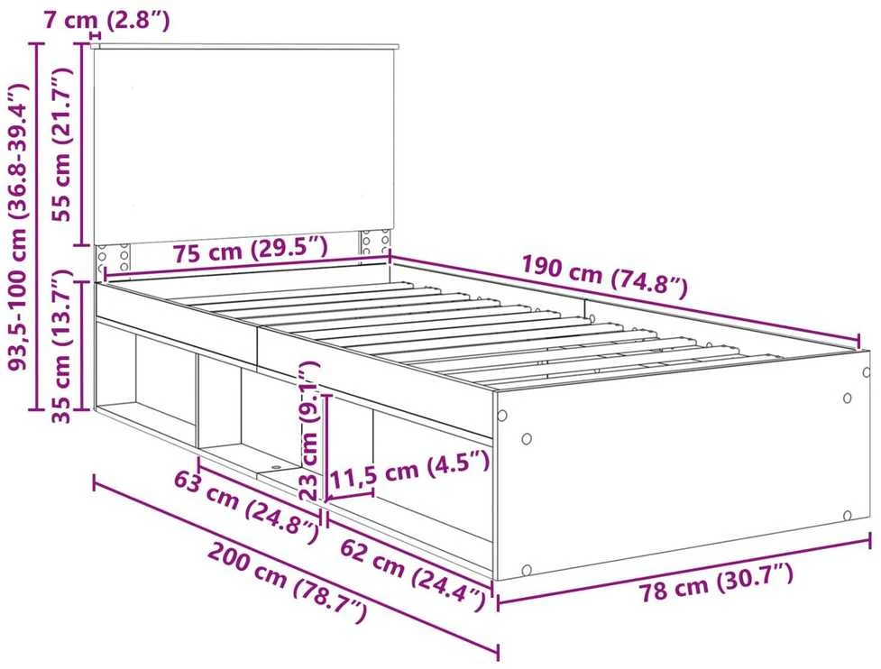 Lova Lovos rėmas Rudas ąžuolas 75 x 190 cm Kietos pušies mediena