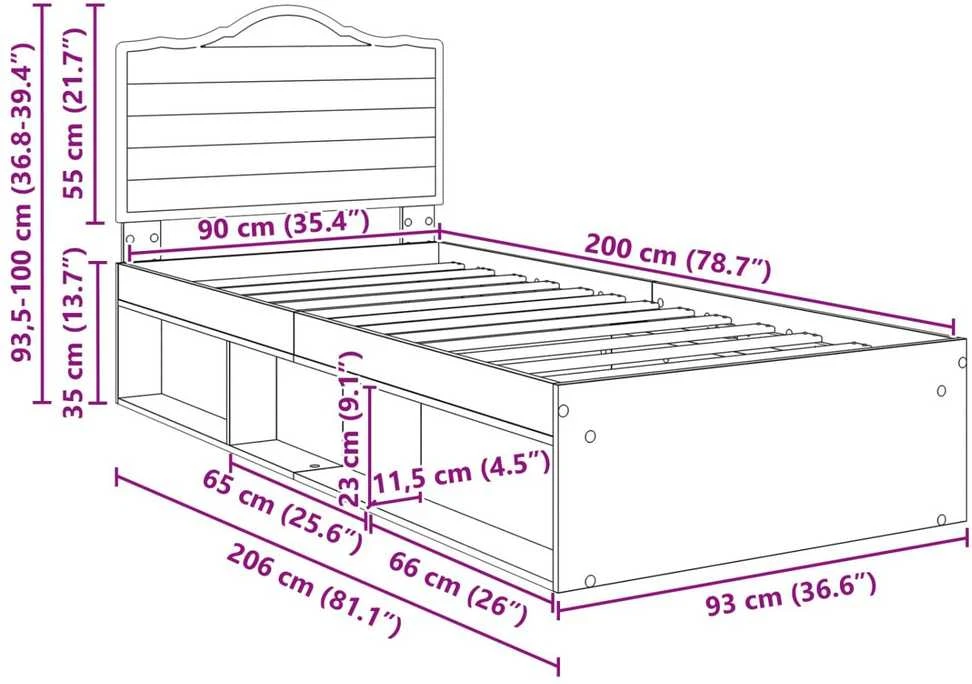Lova Lovos rėmas Rudas ąžuolas 90 x 200 cm Kietos pušies mediena