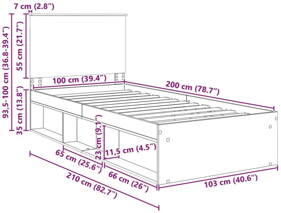 Lova Lovos rėmas Rūkyta ąžuolas 100 x 200 cm Kietos pušies mediena