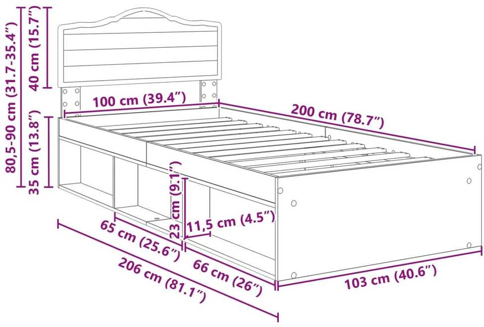 Lova Lovos rėmas Rūkyta ąžuolas 100 x 200 cm Kietos pušies mediena