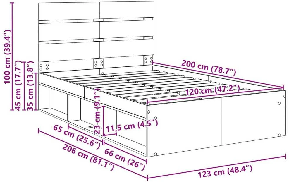 Lova Lovos rėmas Rūkyta ąžuolas 120 x 200 cm Kietos pušies mediena