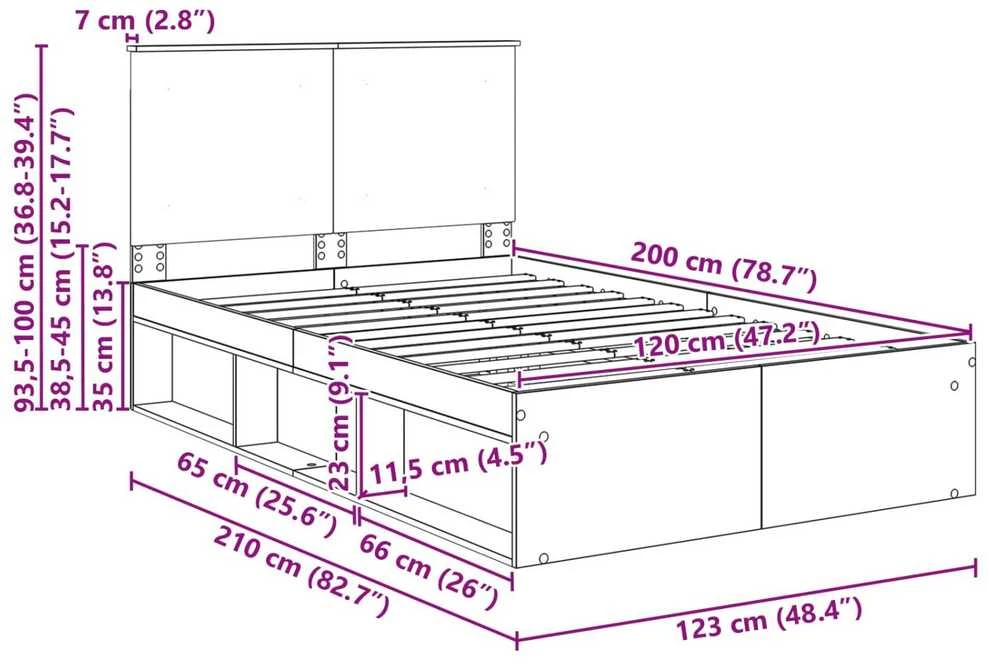 Lova Lovos rėmas Rūkyta ąžuolas 120 x 200 cm Kietos pušies mediena