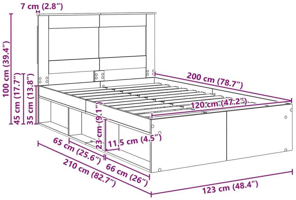 Lova Lovos rėmas Rūkyta ąžuolas 120 x 200 cm Kietos pušies mediena