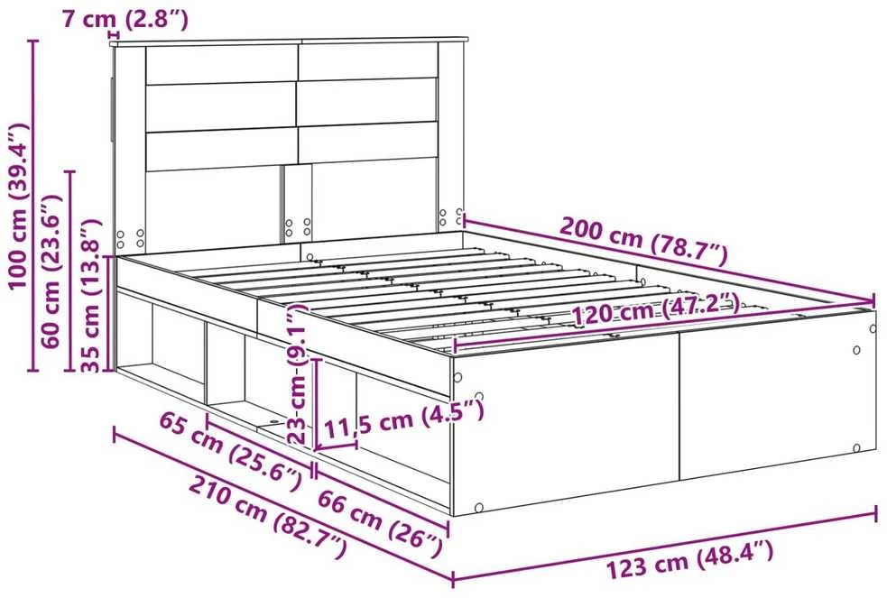 Lova Lovos rėmas Rūkyta ąžuolas 120 x 200 cm Kietos pušies mediena