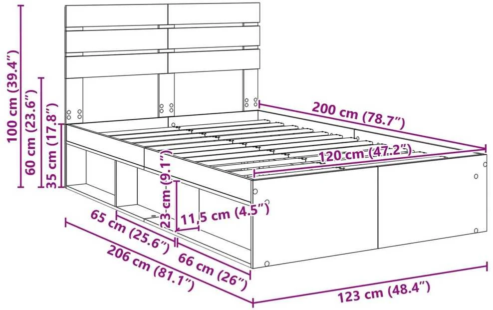 Lova Lovos rėmas Rūkyta ąžuolas 120 x 200 cm Kietos pušies mediena