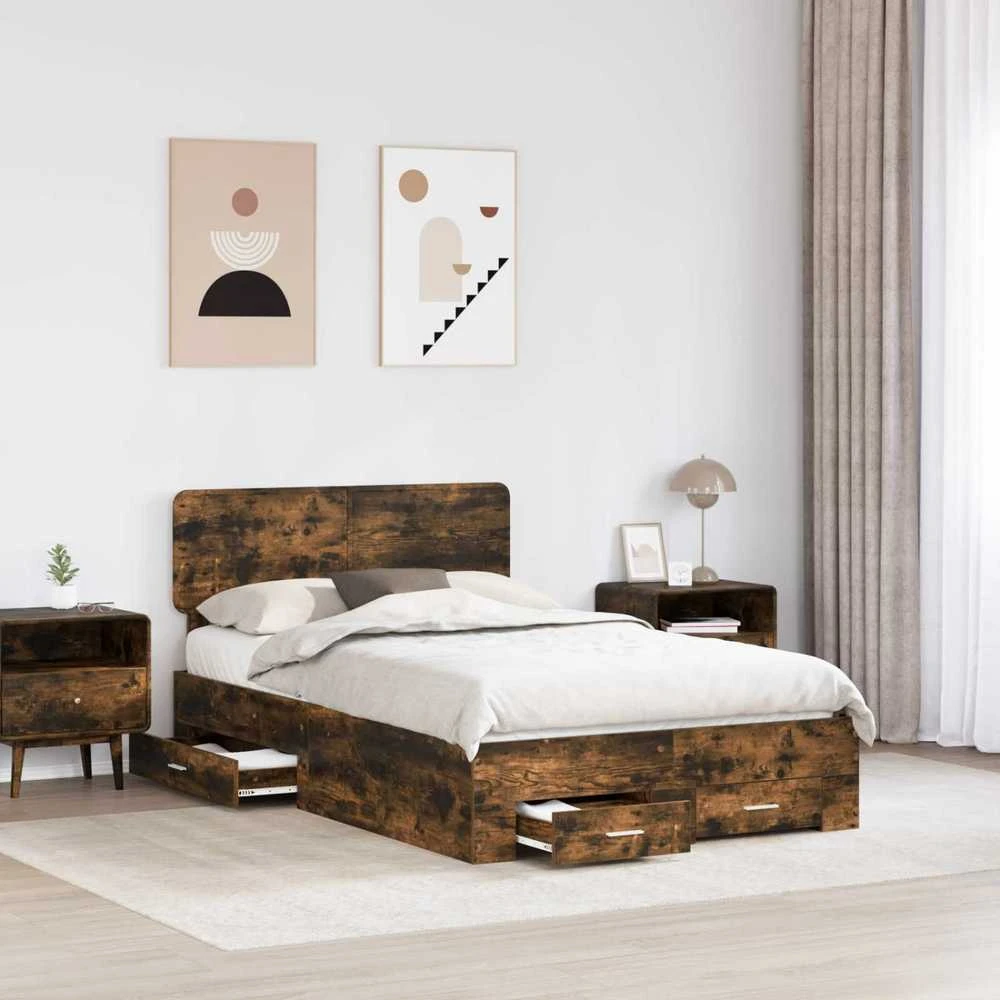 Lova Lovos rėmas Rūkyta ąžuolas 135 x 190 cm Apdirbta mediena