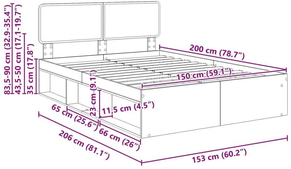 Lovos rėmas Rūkyta ąžuolas 150 x 200 cm Kietos pušies mediena