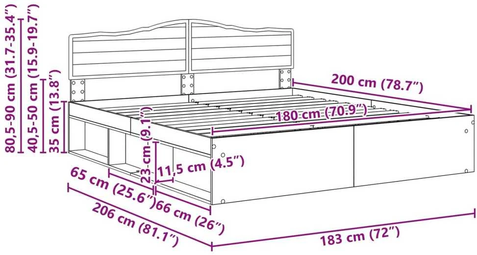 Lovos rėmas Rūkyta ąžuolas 180 x 200 cm Kietos pušies mediena
